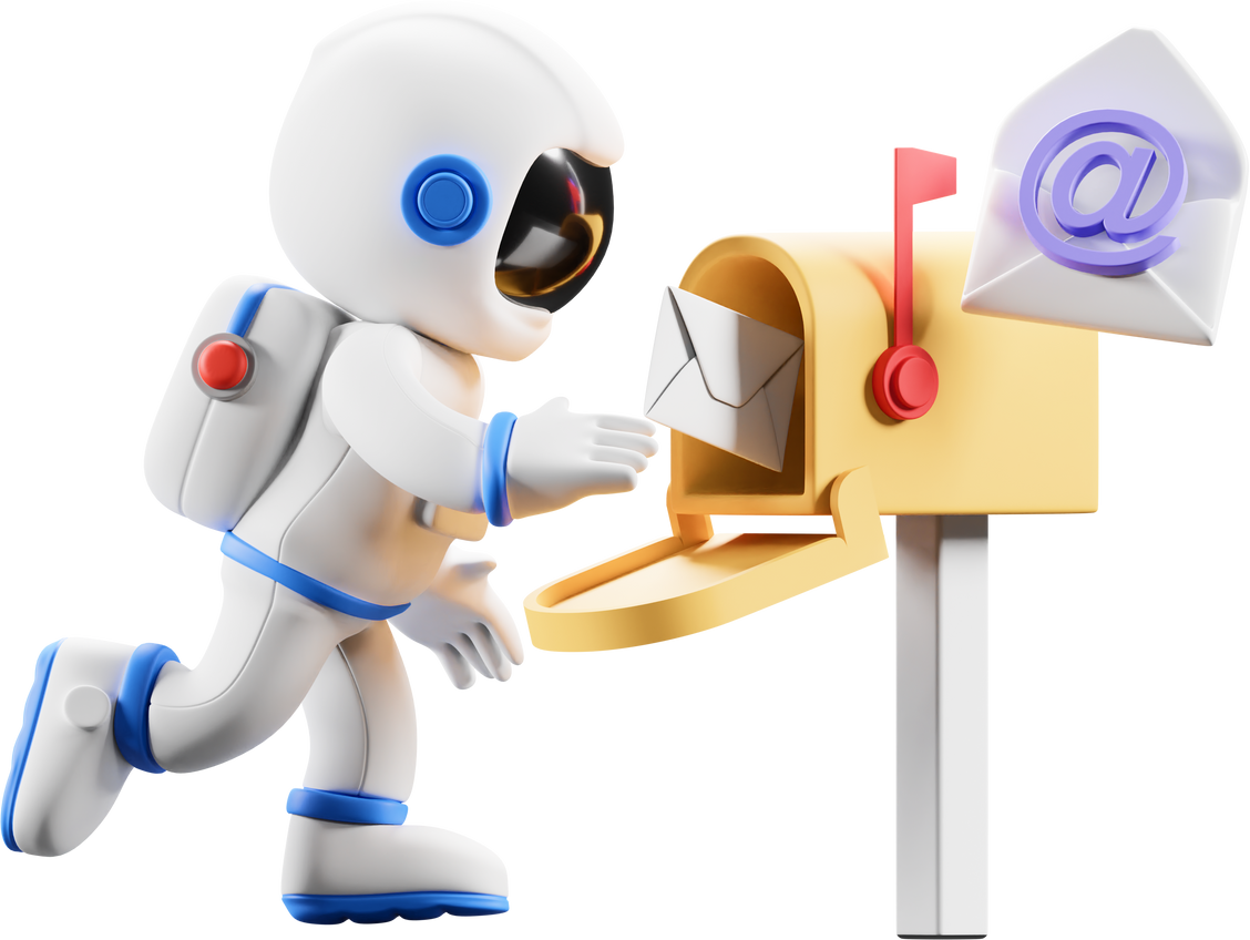 Astro opening mail 3d illustration